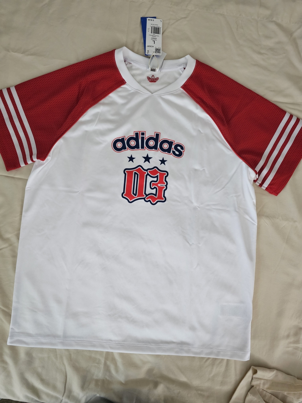 adidas White & Red Short Sleeve Graphic Womens Jersey
